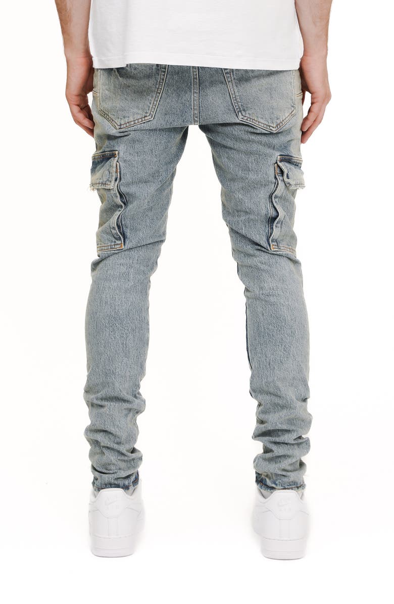 Purple Brand Pumice Washed Skinny Cargo Jeans.