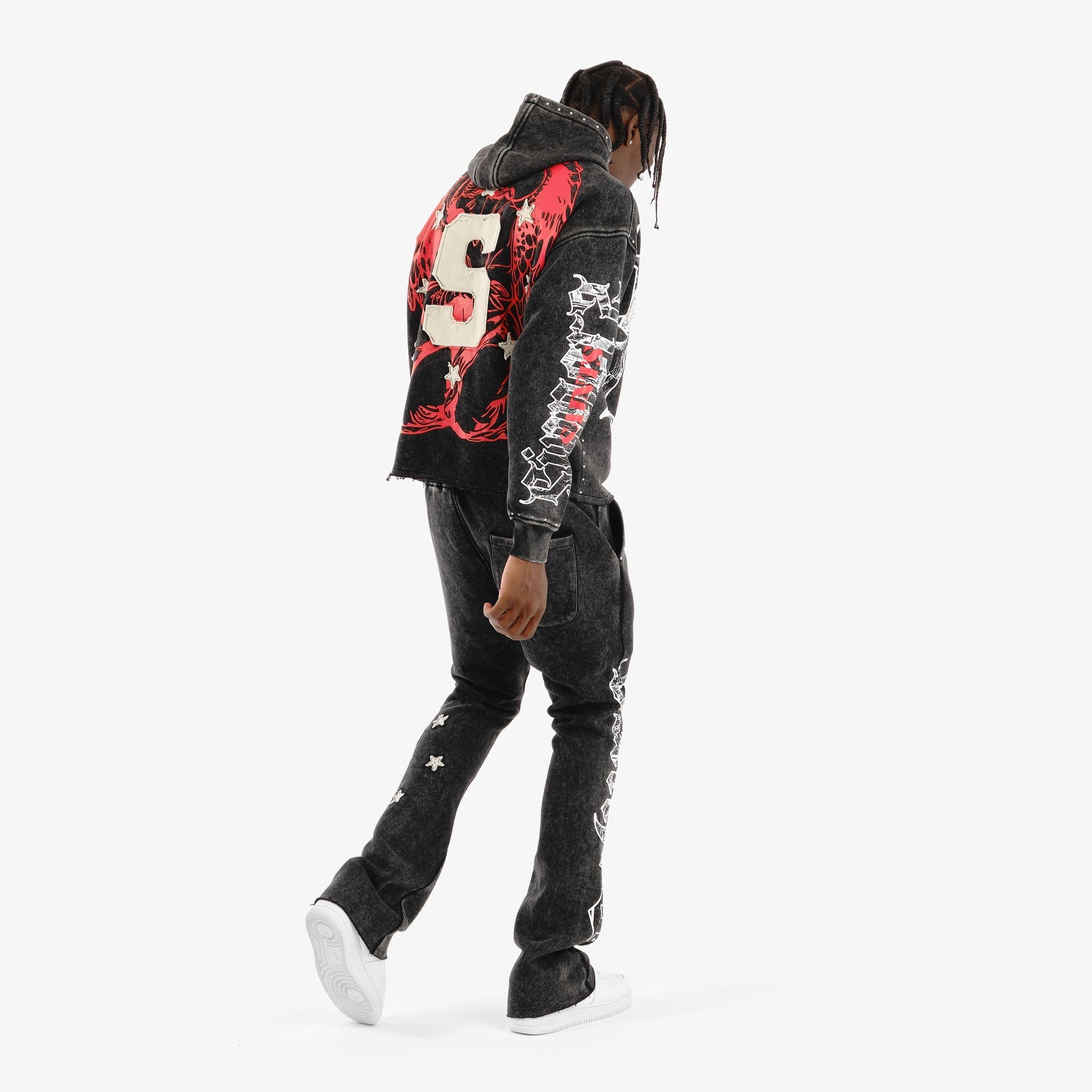 Copper Rivet Black Saint Sweatsuit with Rhinestones