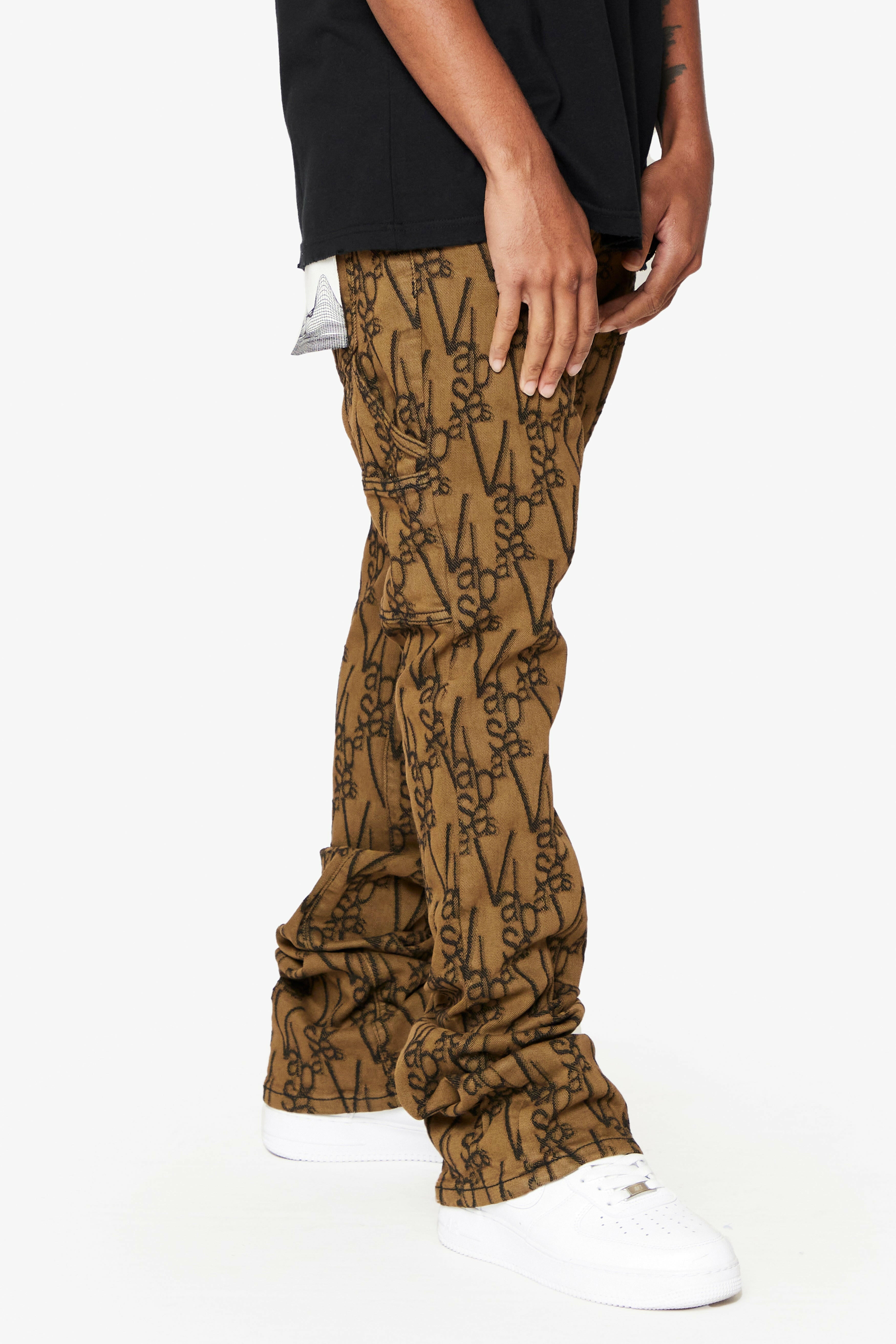 Valabasas “V-Scrawl” Stacked Flare Jean.