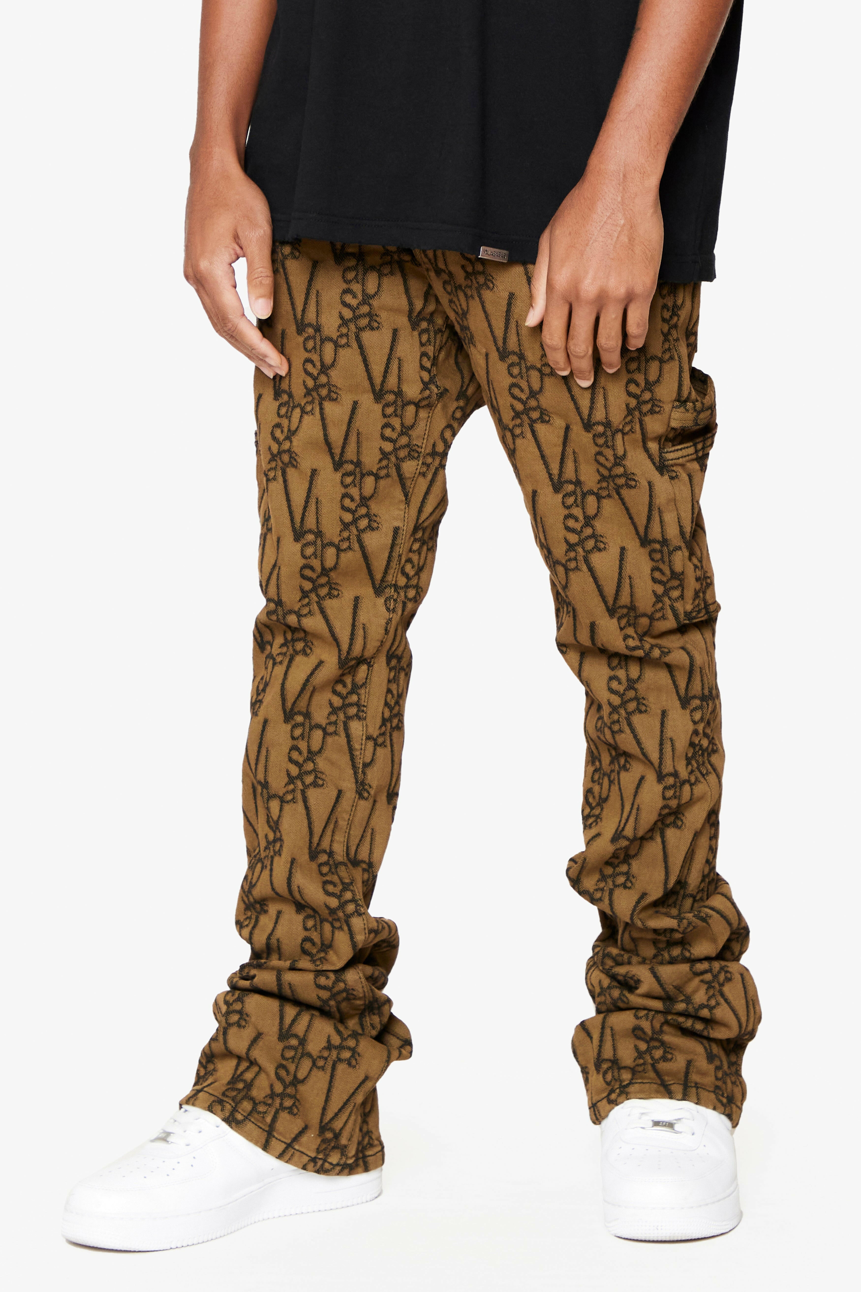 Valabasas “V-Scrawl” Stacked Flare Jean.