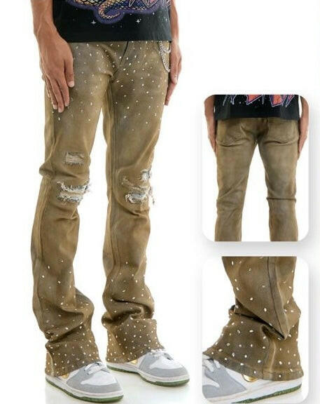 KDNK Ash Blue Rhinestone Jeans Skinny Flare Fit