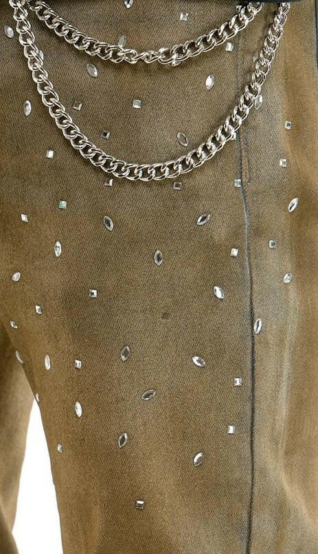 KDNK Ash Blue Rhinestone Jeans Skinny Flare Fit