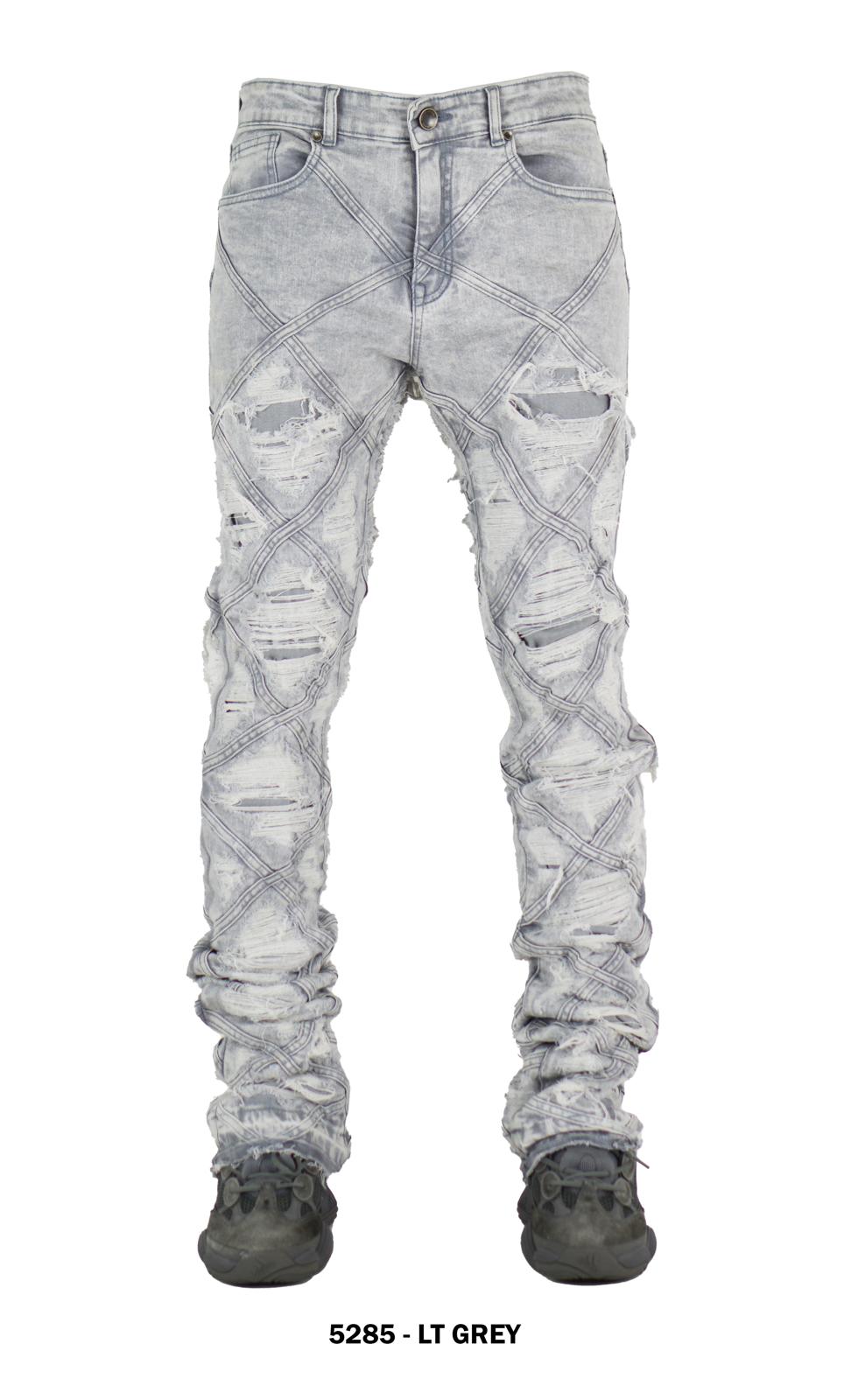 Focus Panel Stitch Rip & Repair Slim Fit Stacked Jeans