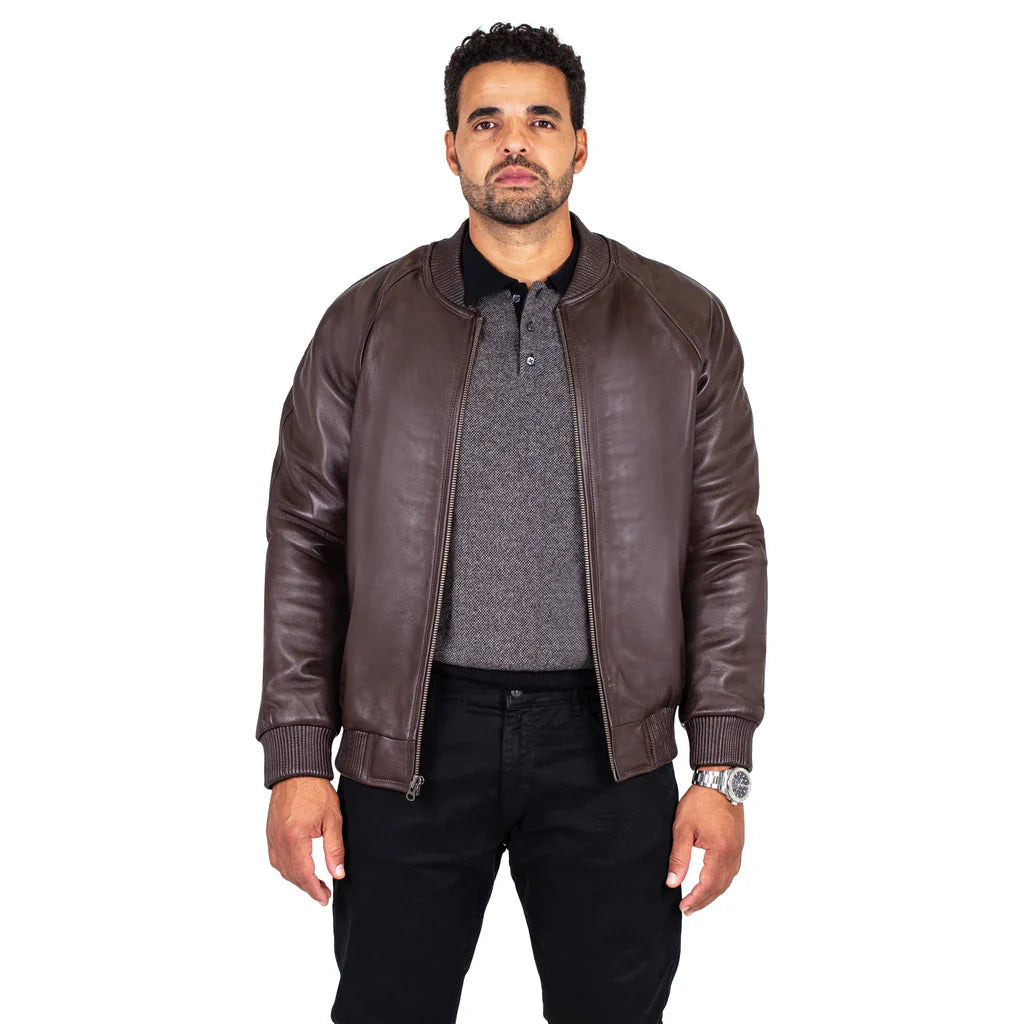 Jakewood Genuine Lambskin Leather Baseball Varsity Brown Jacket 