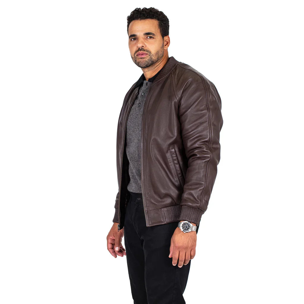 Jakewood Genuine Lambskin Leather Baseball Varsity Brown Jacket 