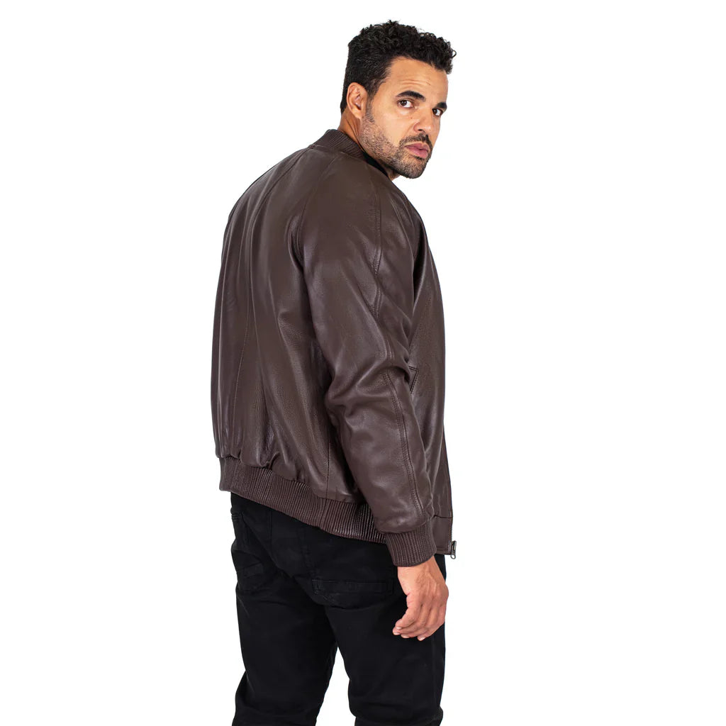 Jakewood Genuine Lambskin Leather Baseball Varsity Brown Jacket 