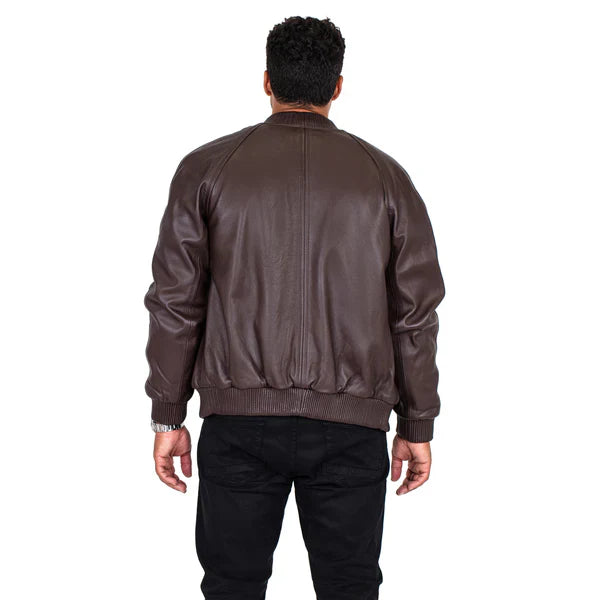 Jakewood Genuine Lambskin Leather Baseball Varsity Brown Jacket 