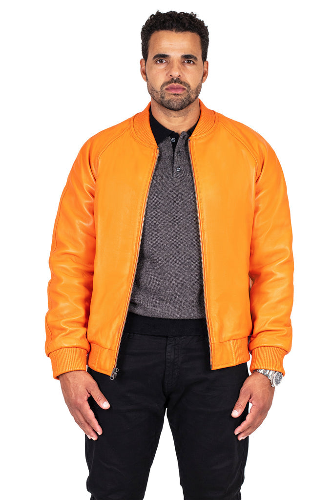Jakewood Genuine Lambskin Leather Baseball Varsity Orange Jacket 
