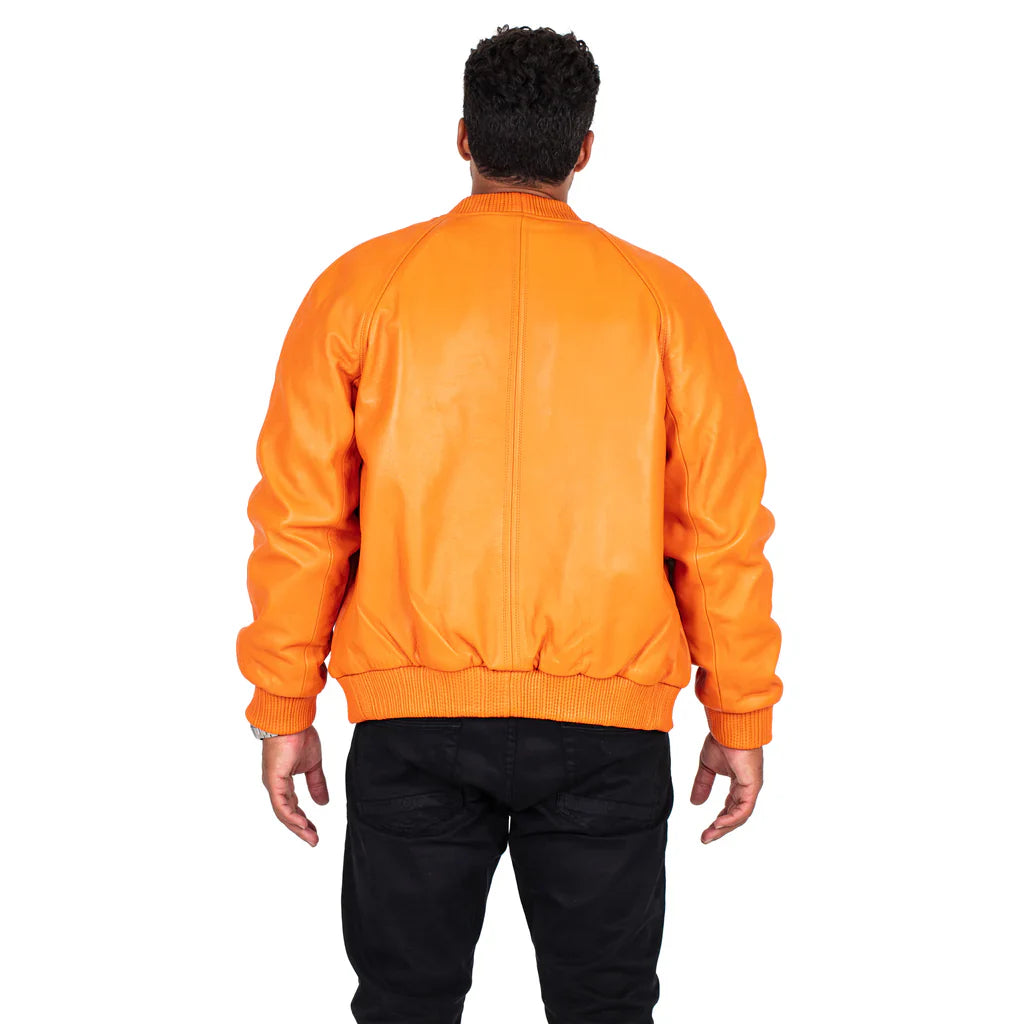 Jakewood Genuine Lambskin Leather Baseball Varsity Orange Jacket 
