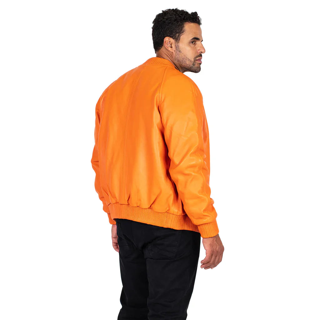 Jakewood Genuine Lambskin Leather Baseball Varsity Orange Jacket 