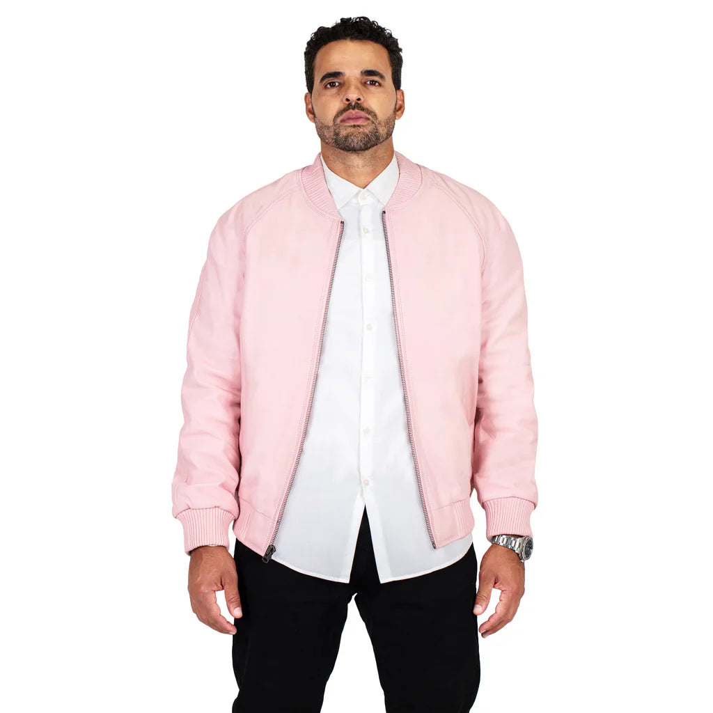 Jakewood Genuine Lambskin Leather Baseball Varsity Pink Jacket 