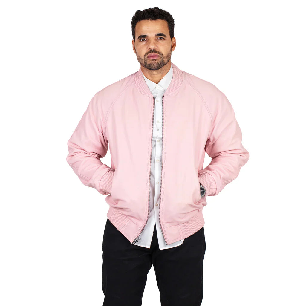 Jakewood Genuine Lambskin Leather Baseball Varsity Pink Jacket 