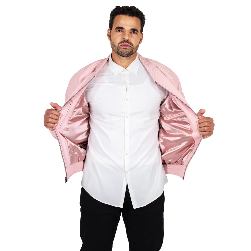 Jakewood Genuine Lambskin Leather Baseball Varsity Pink Jacket 