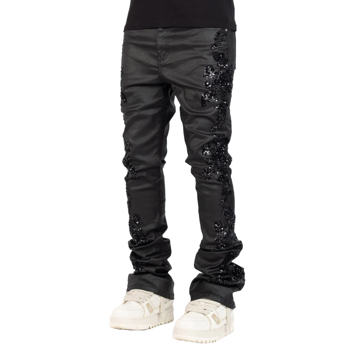 Guapi All Black Flowers Embellished Denim.