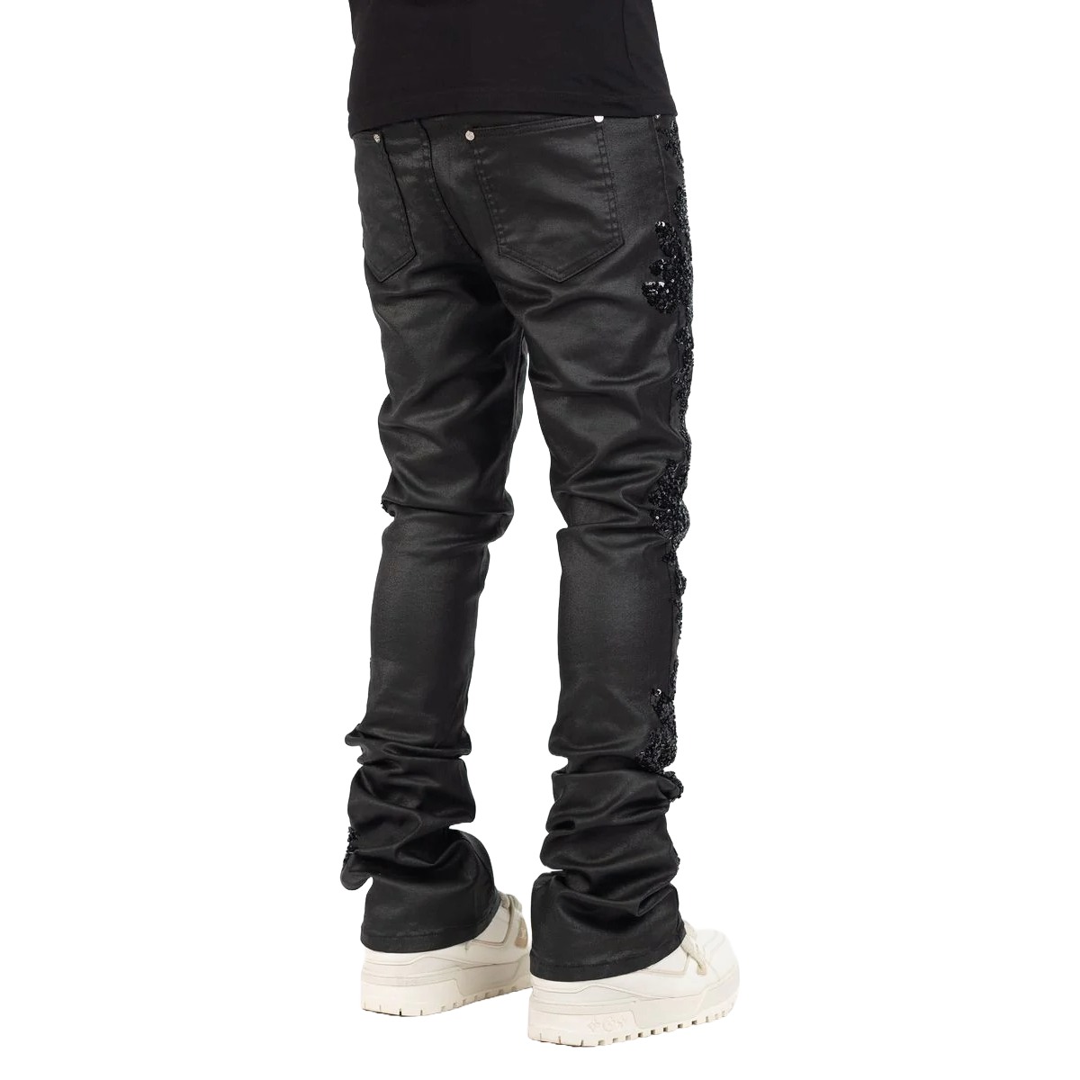 Guapi All Black Flowers Embellished Denim.