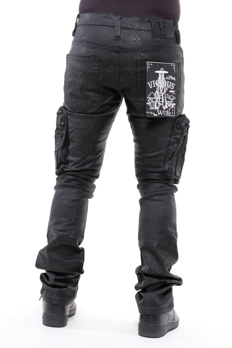 Vicious Stacked Waxed Art Cargo Denim Black #VC423