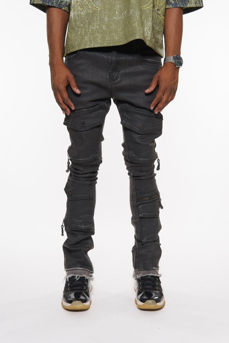 Vicious Denim Stacked Cargo Jeans Black #VC624R