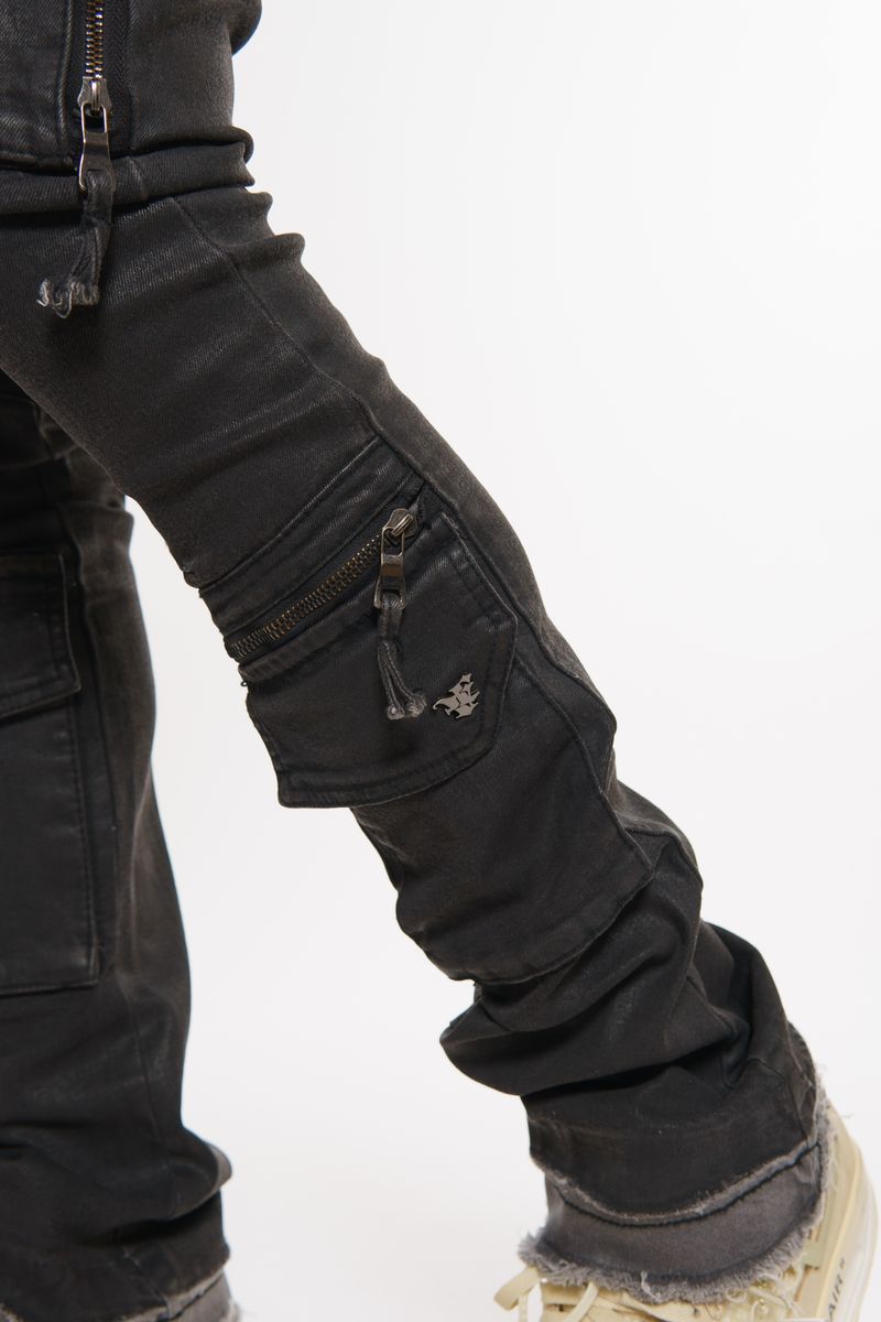 Vicious Denim Stacked Cargo Jeans Black #VC624R