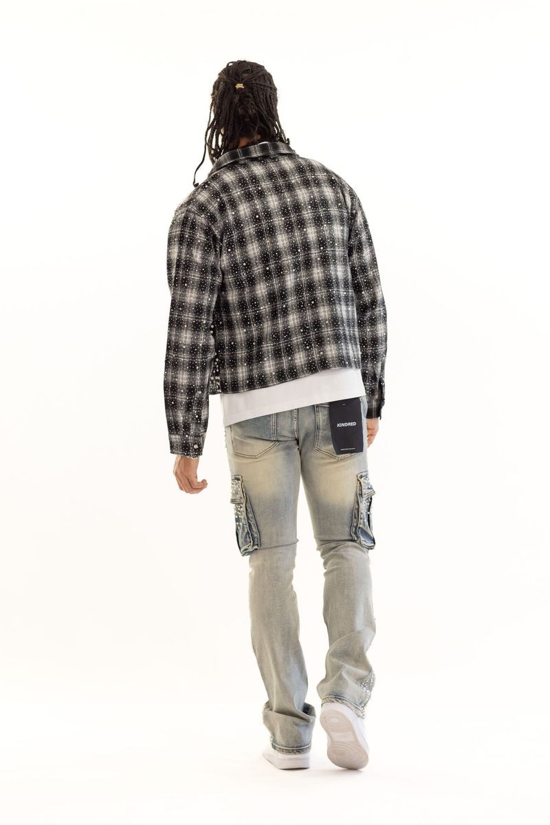 Kindred Cropped Rhinestone Pearl Flannel Shirt