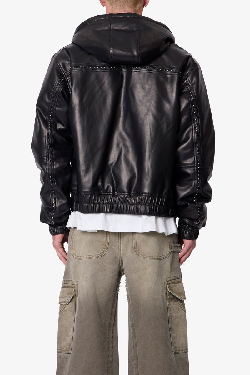 MNML Leather Hooded Stud Jacket