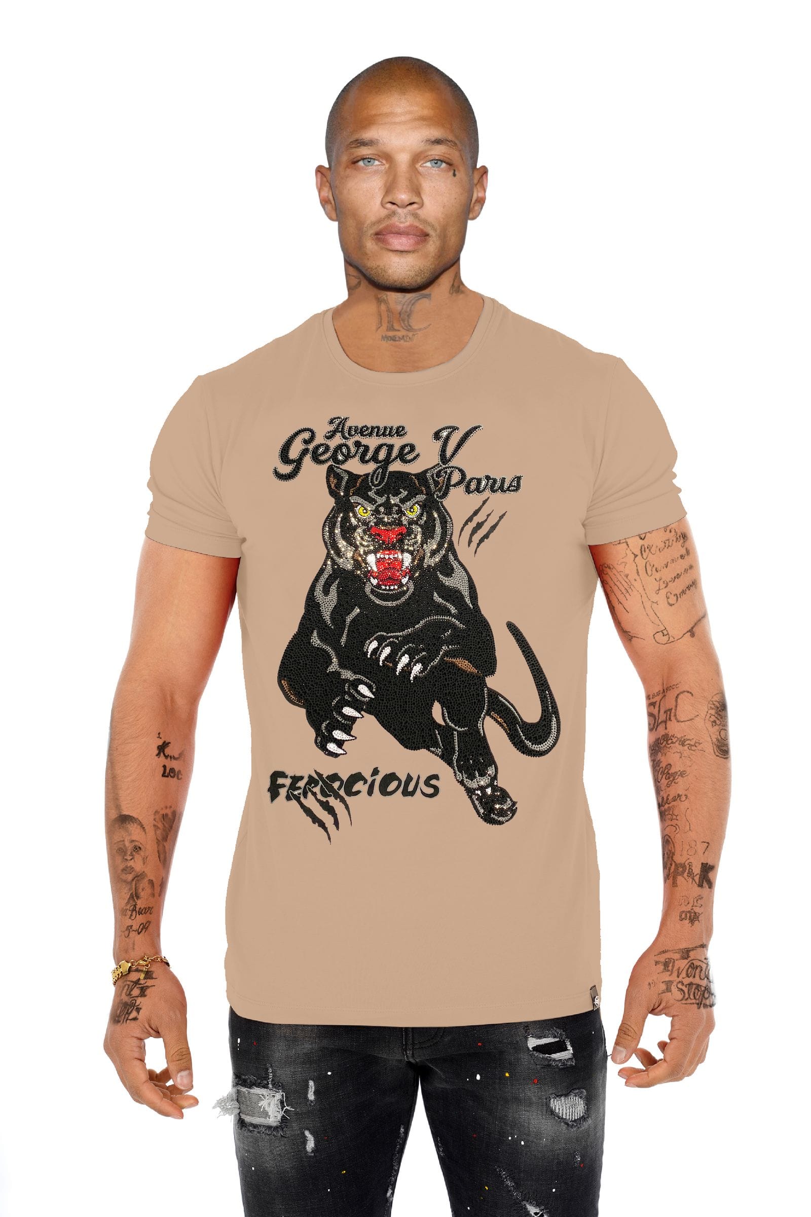 Avenue George V Paris T-Shirts Avenue George V Black Panther Beige Tee Avenue George V Black Panther Beige Tee