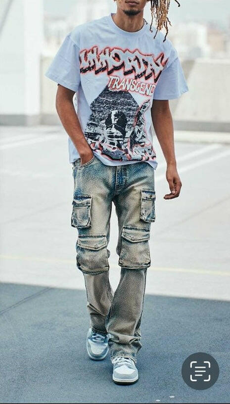 KDNK Blue Rhinestone Skinny Flare Jeans