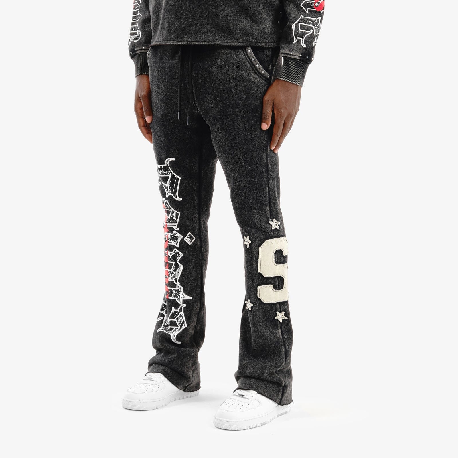 Copper Rivets Sets Copper Rivet Black Saint Sweatsuit with Rhinestones Copper Rivet Black Saint Sweatsuit with Rhinestones