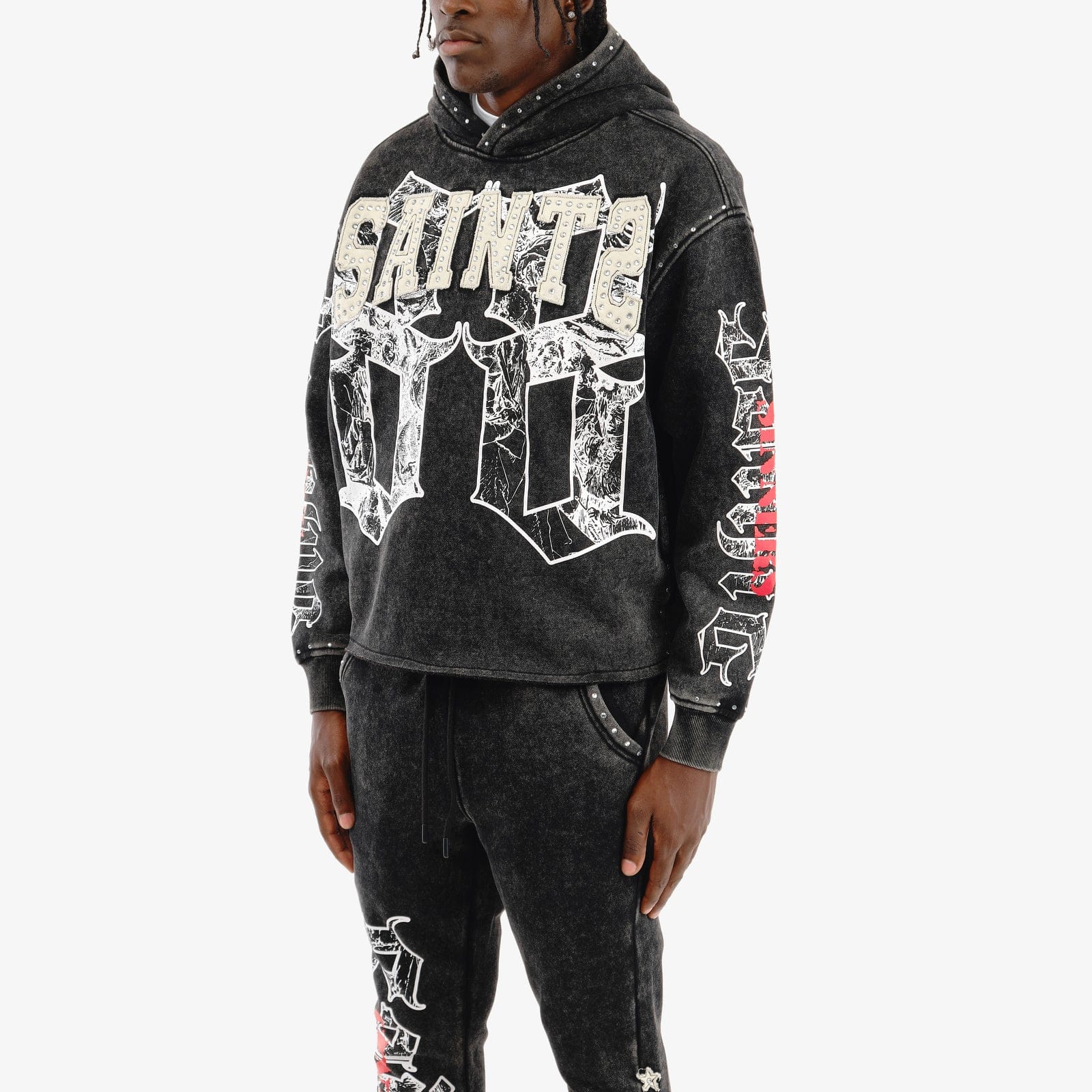 Copper Rivets Sets Copper Rivet Black Saint Sweatsuit with Rhinestones Copper Rivet Black Saint Sweatsuit with Rhinestones