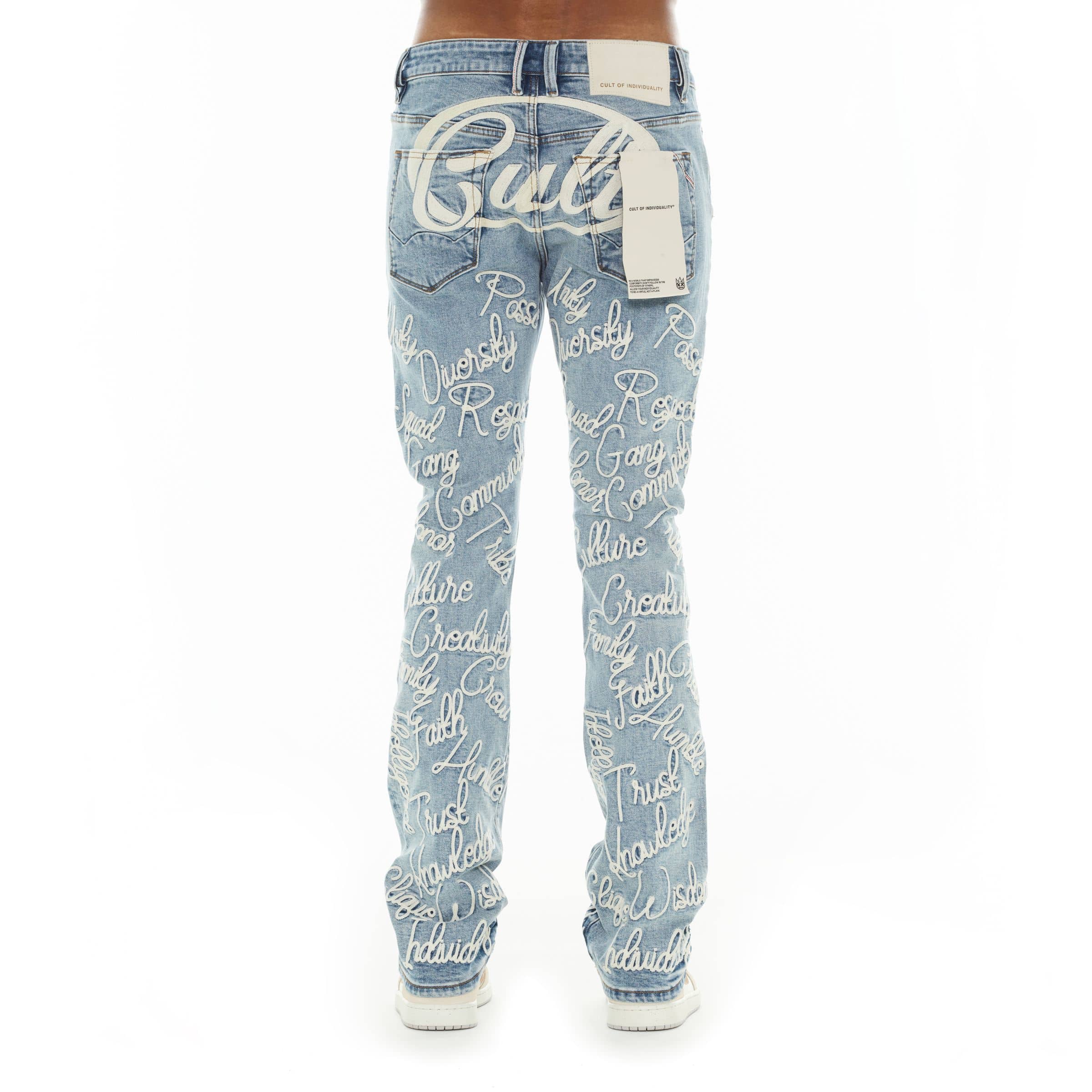 Cult of Individuality Lenny Bootcut 603 jeans in denim, showing classic fit and stylish cut with visible stitching and faded wash.