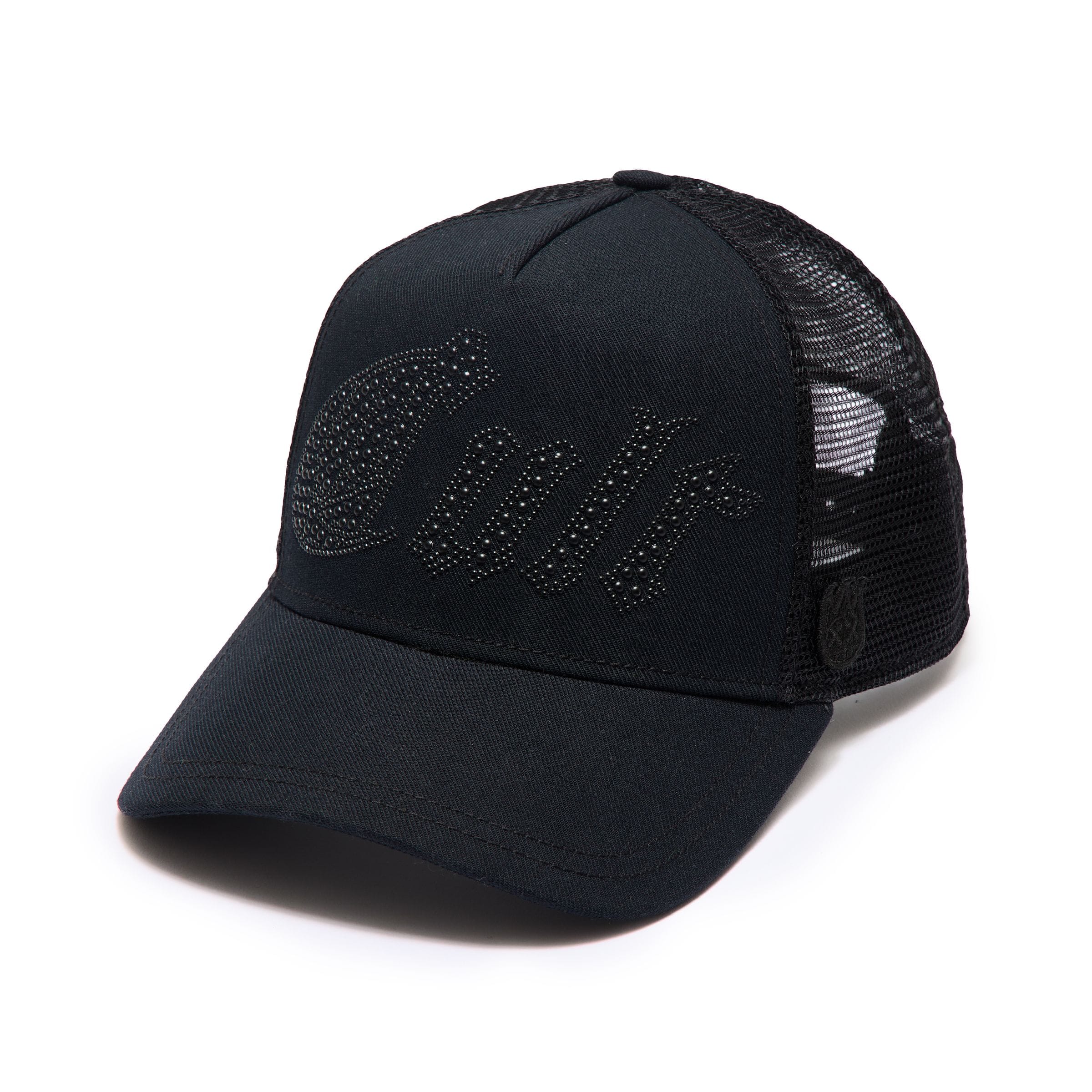 Cult of Individuality Cult Metal Studs mesh back trucker hat with metal stud details and adjustable snapback closure.
