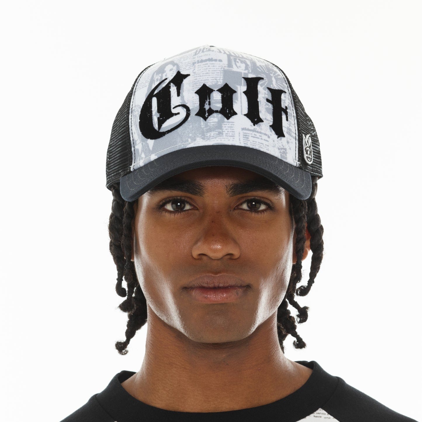 Cult Propaganda trucker hat by Cult of Individuality with mesh back and adjustable strap, featuring bold graphic design.