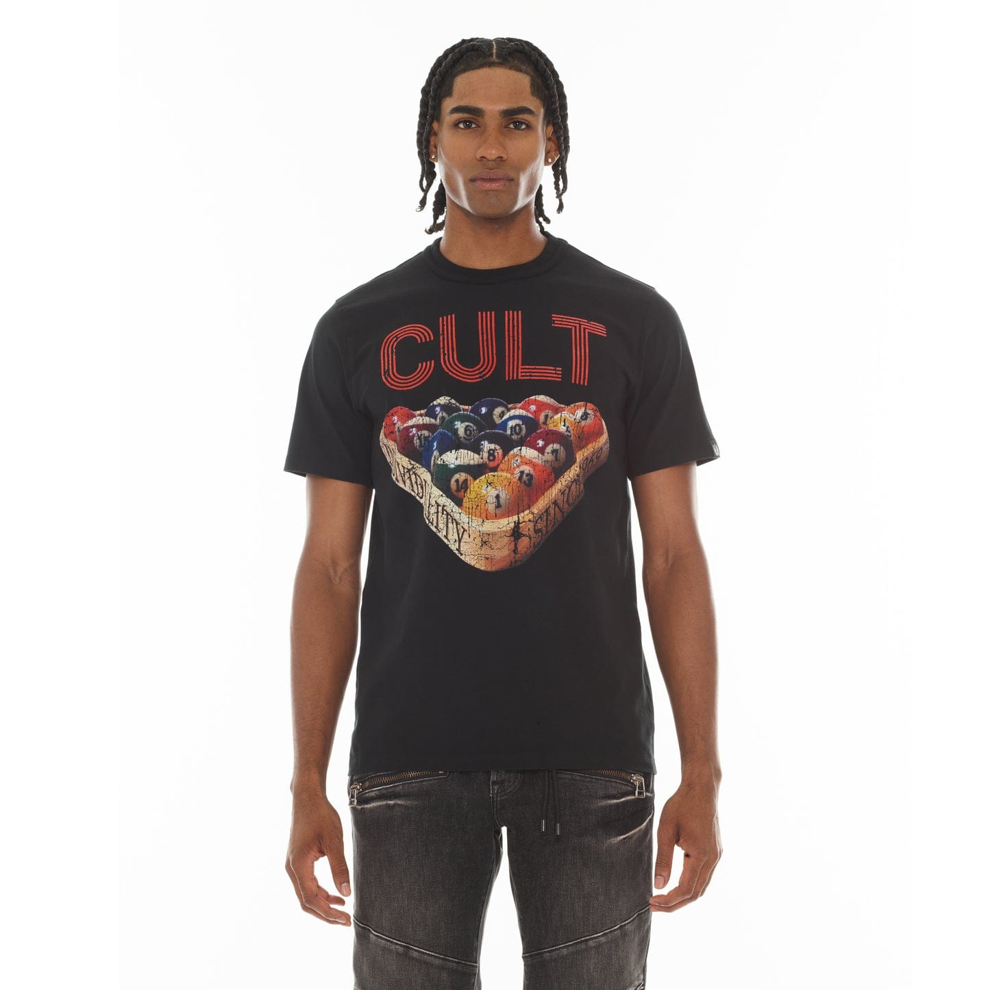 Cult Heavyweight Short Sleeve Billiards Tee by Cult of Individuality, featuring a casual T-shirt with billiards graphic design.