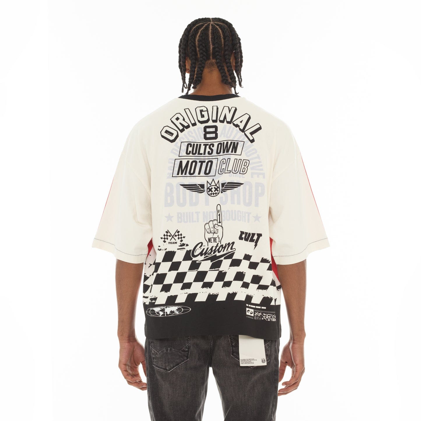 Cult of Individuality oversized short sleeve crew neck T-shirt in winter white, casual fit, with smooth fabric and classic design.