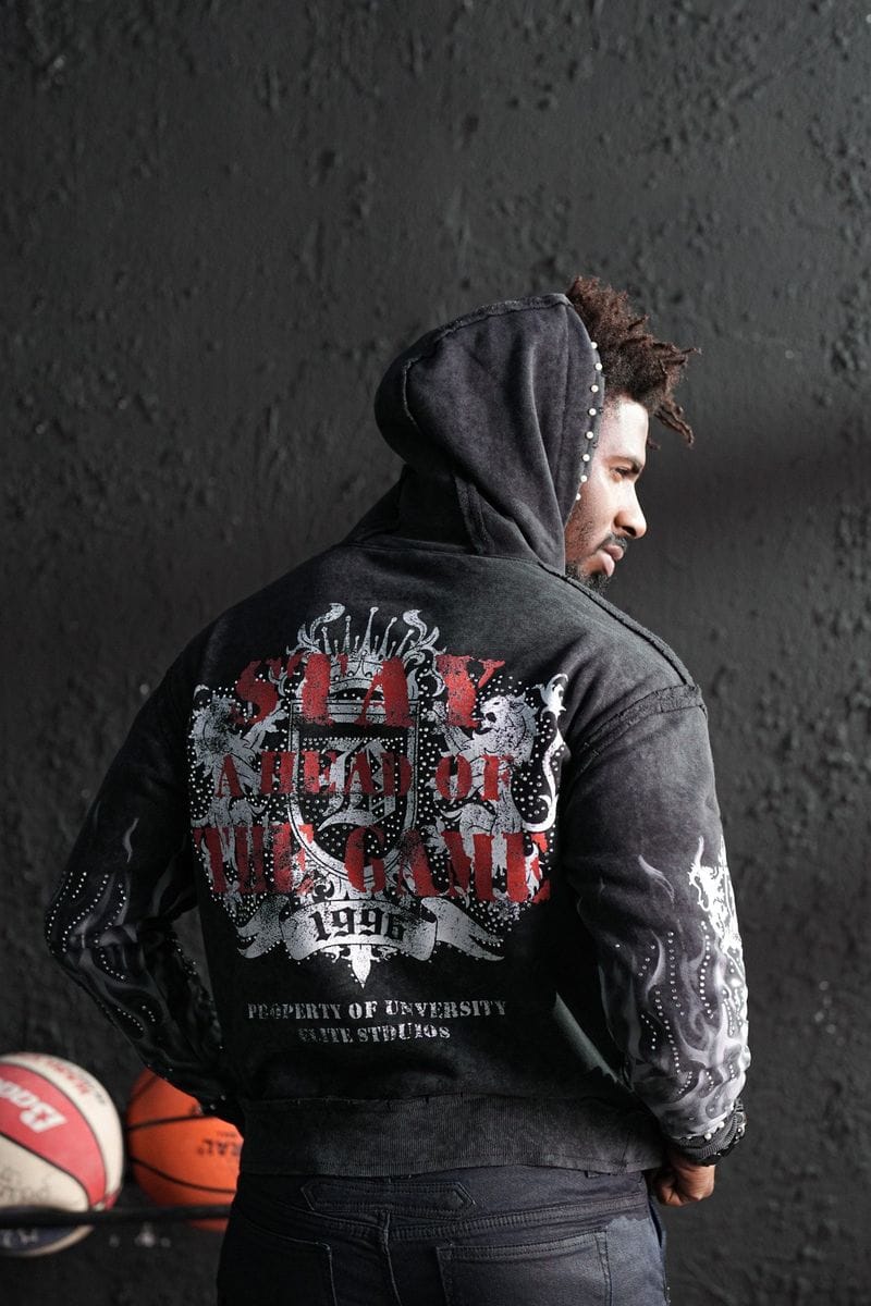 Elite Hoodies Elite Saints Black Washed Rhinestone Premium Mens Hoodie + Pearls Elite Saints Black Washed Rhinestone Premium Mens Hoodie + Pearls