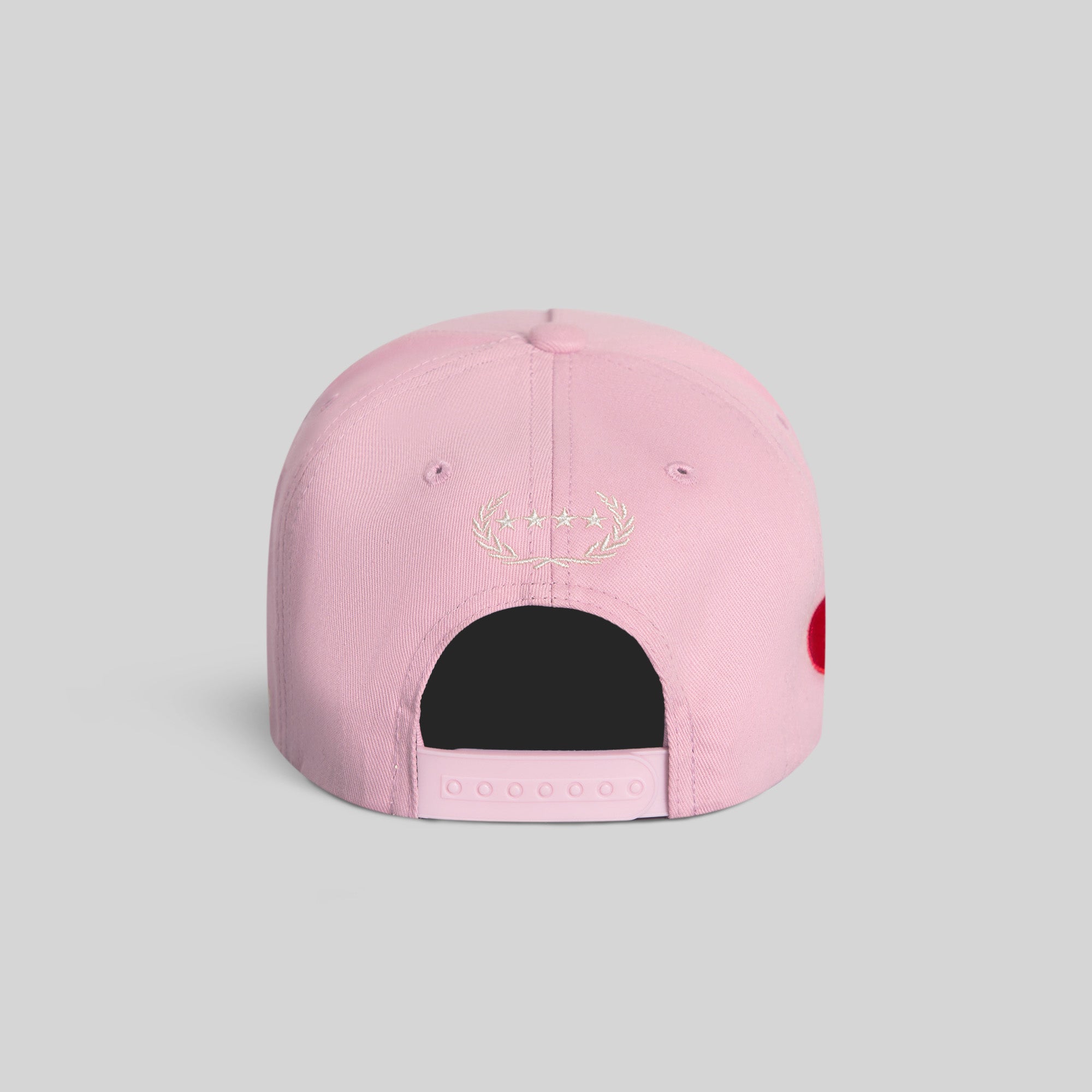 Field Grade Leave Your Feelings Rose Wool Trucker Hat shown from the back with a structured brim and embroidered design.