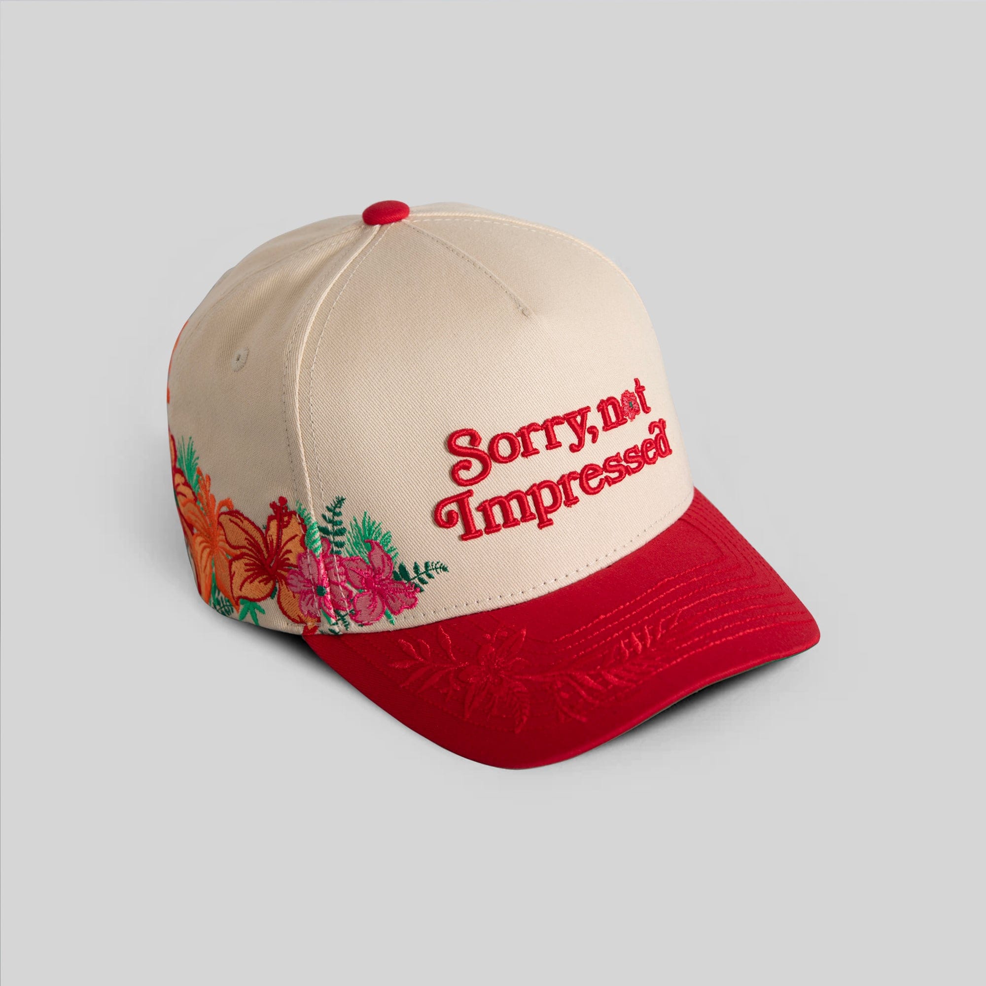 Field Grade Hats Sorry Not Impressed Sand Red Floral Twill Trucker Sorry Not Impressed Sand Red Floral Twill Trucker