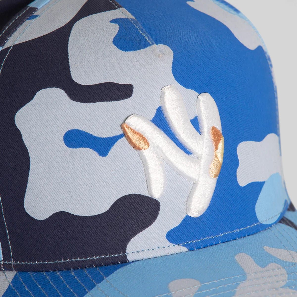 Field Grade Yankee Camo Ice Blue hat with camouflage pattern and adjustable strap, perfect for outdoor wear.