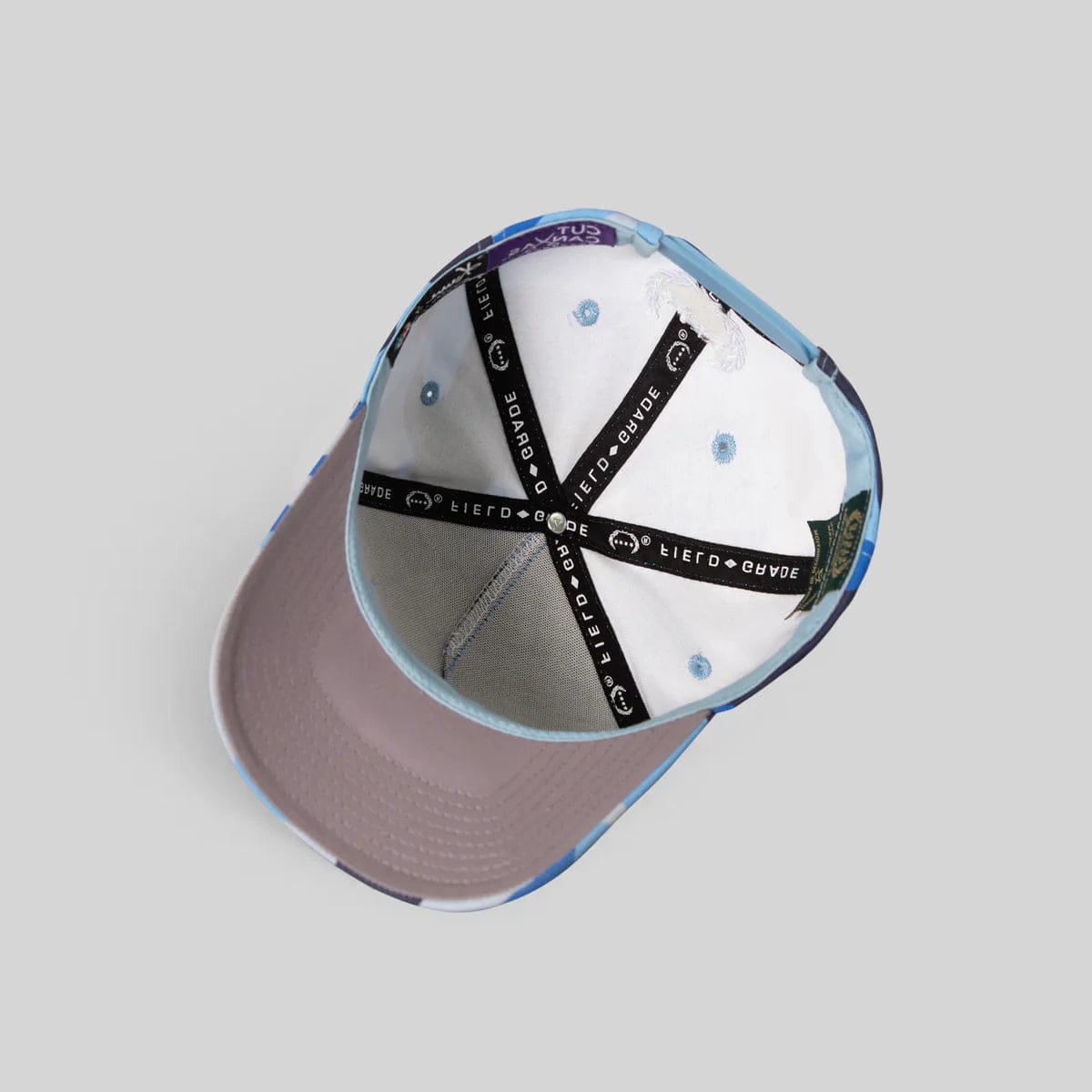Field Grade Yankee Camo Ice Blue Hat with camouflage pattern and adjustable brim, perfect for outdoor wear.