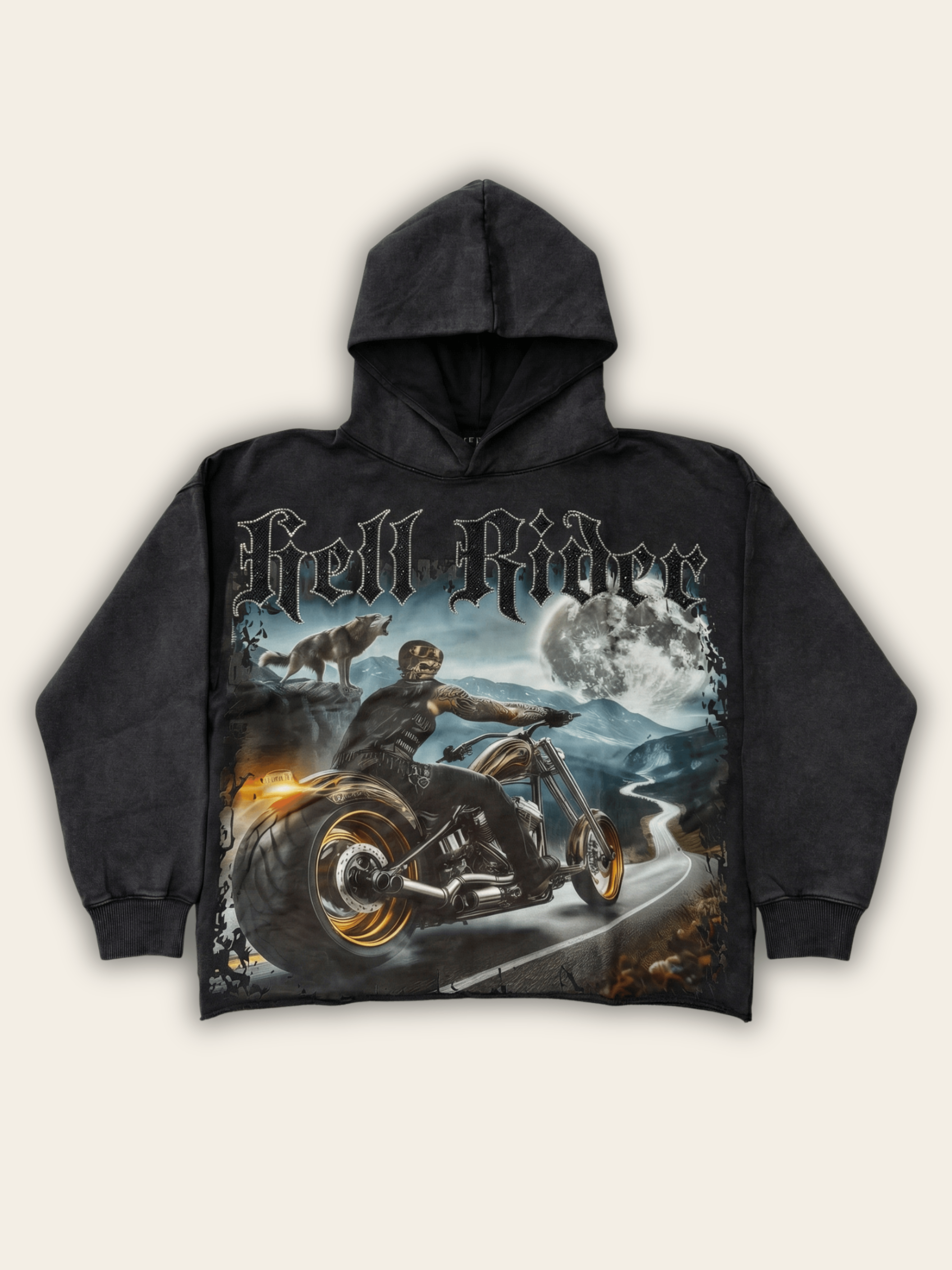 Focus Hoodies Focus Hell Rider Rhinestone Hoodie Focus Hell Rider Rhinestone Hoodie
