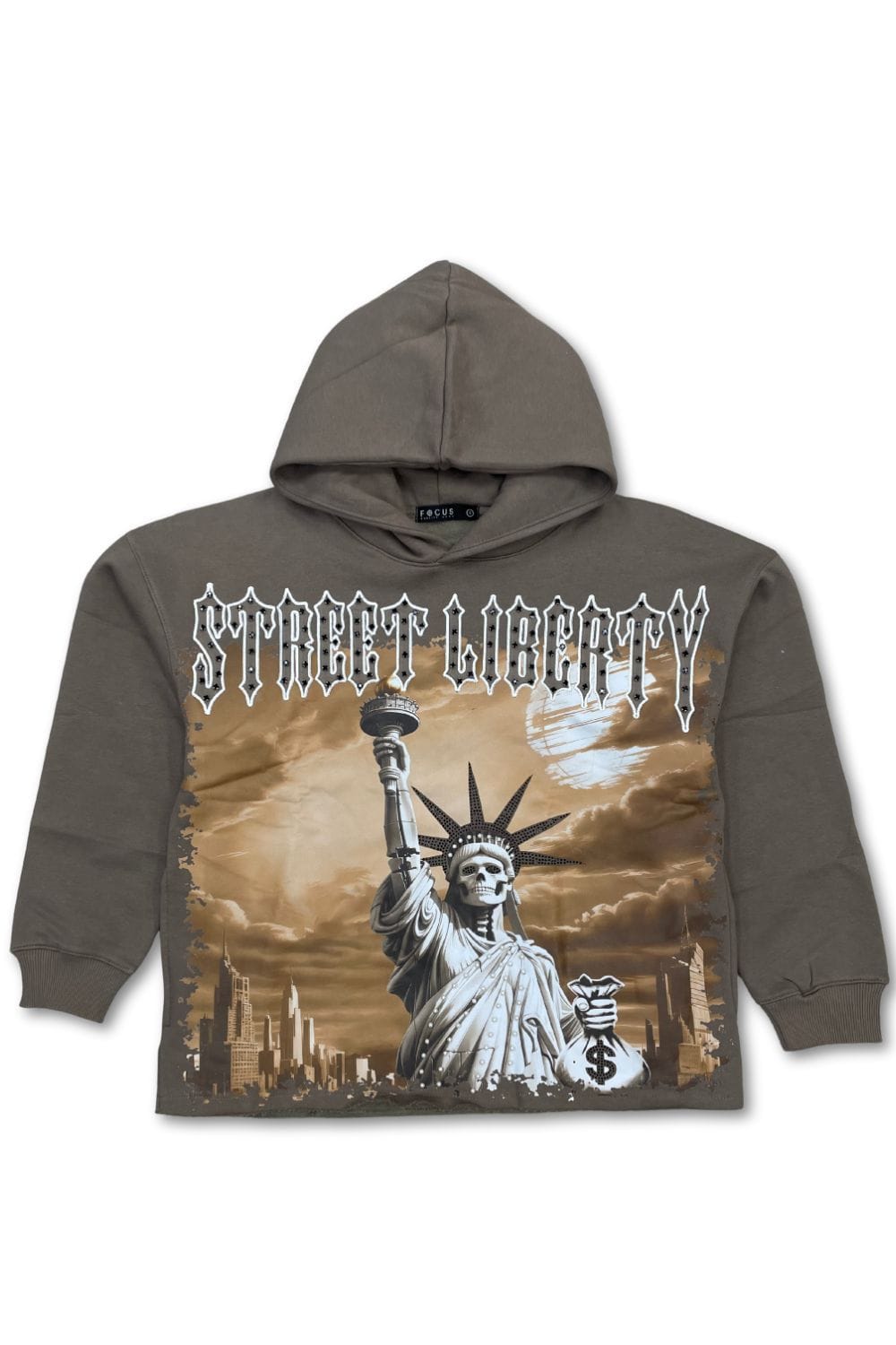Focus Hoodies Focus Street Liberty Rhinestone Cropped Hoodie Focus Street Liberty Rhinestone Cropped Hoodie