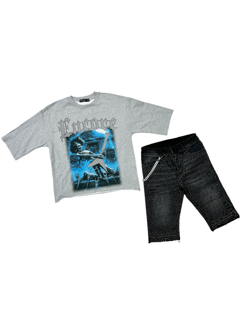 Focus Shorts Focus Stone Jean Shorts Focus Stone Jeans with Chain - Streetwear Denim Shorts | 50% OFF