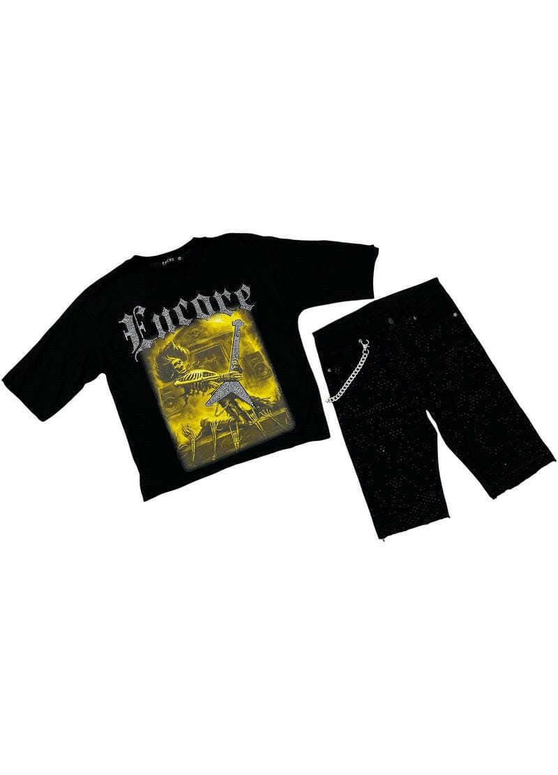 Focus Shorts Focus Stone Jean Shorts Focus Stone Jeans with Chain - Streetwear Denim Shorts | 50% OFF