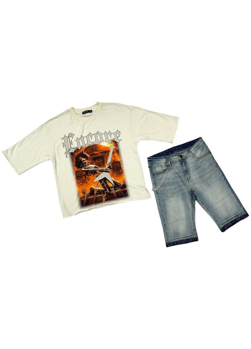 Focus Shorts Focus Stone Jean Shorts Focus Stone Jeans with Chain - Streetwear Denim Shorts | 50% OFF