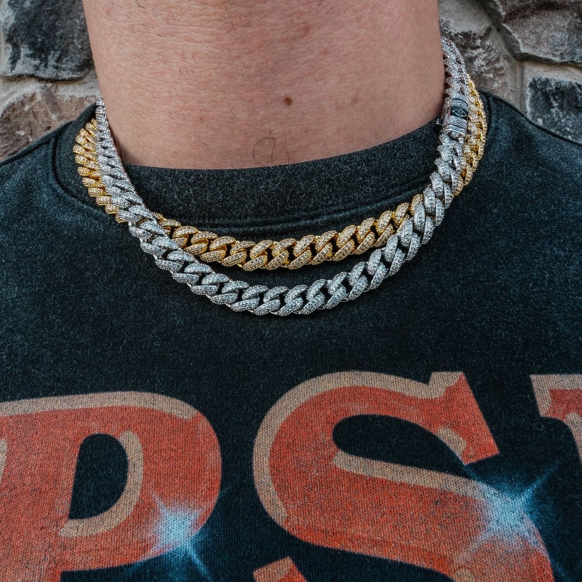 Golden Gilt Jewelry Golden Gilt 10MM Studded Cuban Link Golden Gilt 10MM Studded Cuban Link