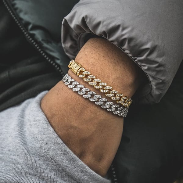Golden Gilt Jewelry Golden Gilt Studded Cuban Bracelet 8MM Golden Gilt Studded Cuban Bracelet 8MM