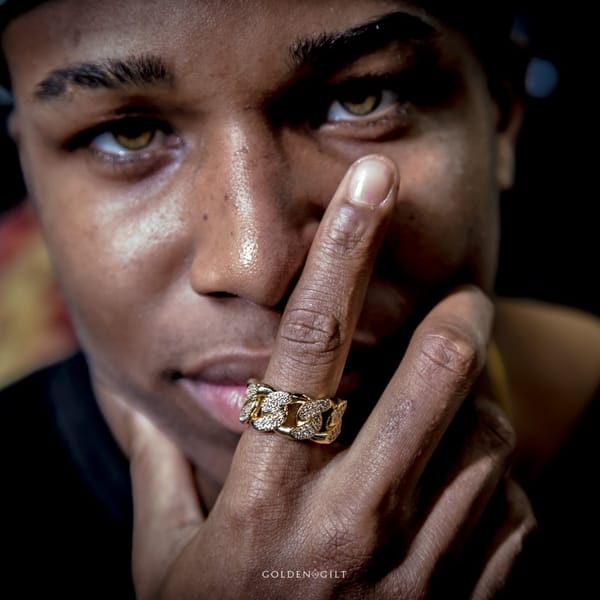 Golden Gilt Jewelry Golden Gilt Studded Cuban Link Ring - 18K Gold Plated Golden Gilt Studded Cuban Link Ring - 18K Gold Plated