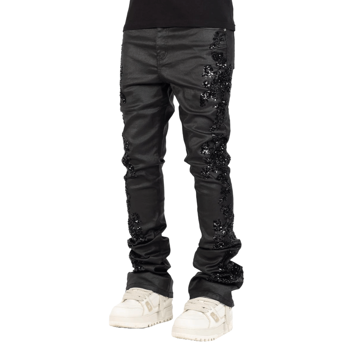Guapi Denim Guapi All Black Flowers Embellished Denim Guapi All Black Flowers Embellished Denim
