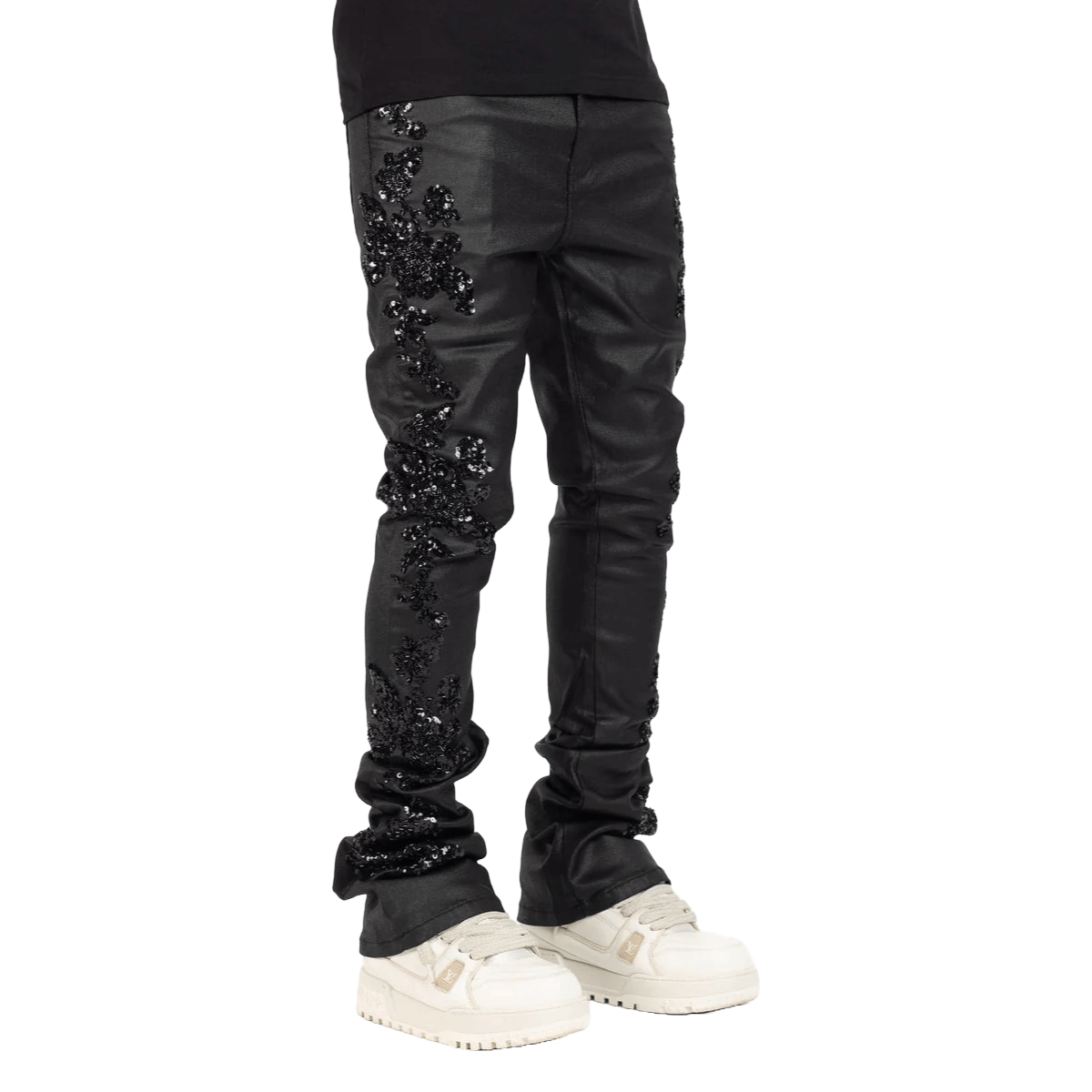 Guapi Denim Guapi All Black Flowers Embellished Denim Guapi All Black Flowers Embellished Denim