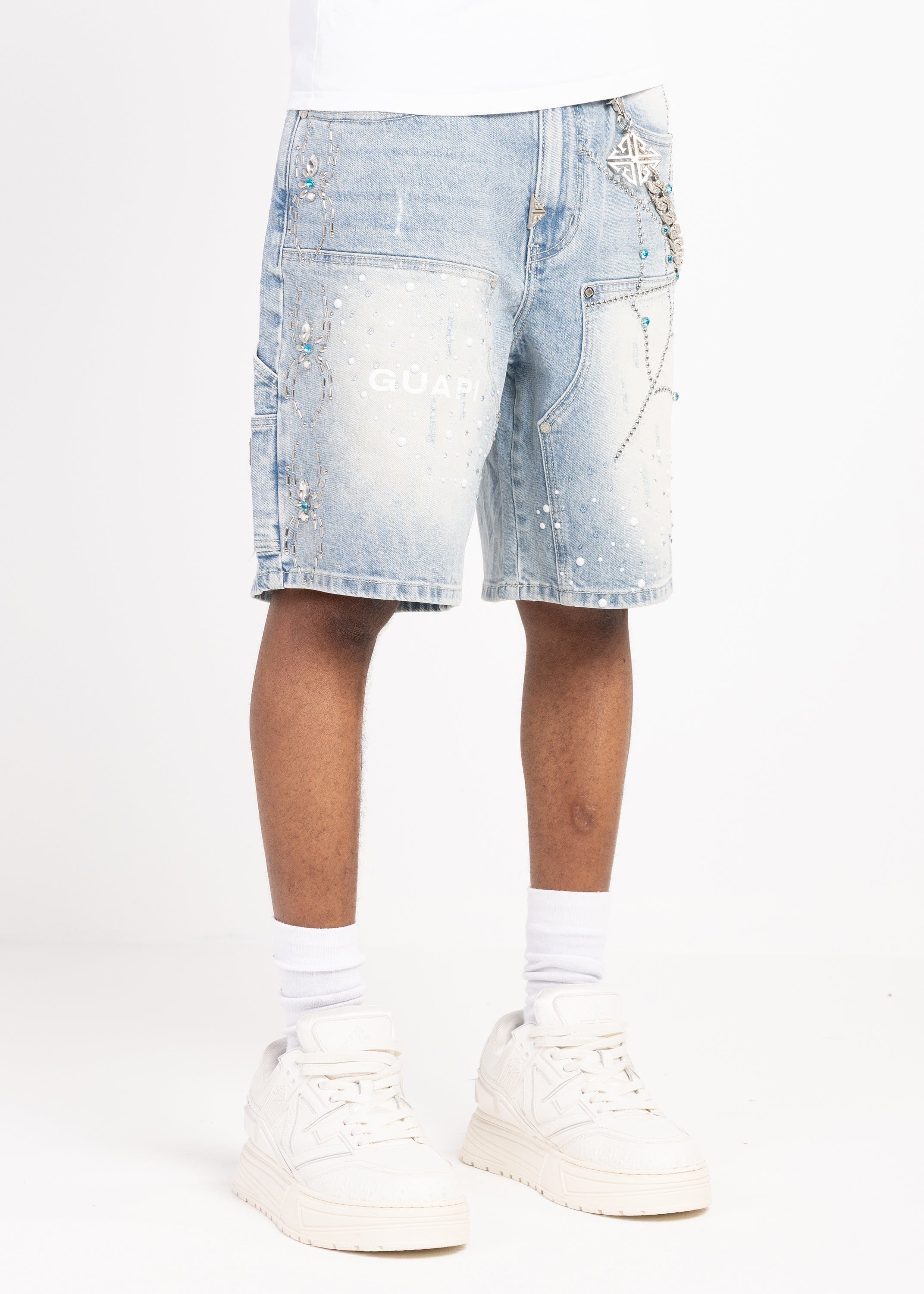 Guapi Shorts Guapi Aqua Blue Spider Denim Shorts Guapi Aqua Blue Spider Denim Shorts