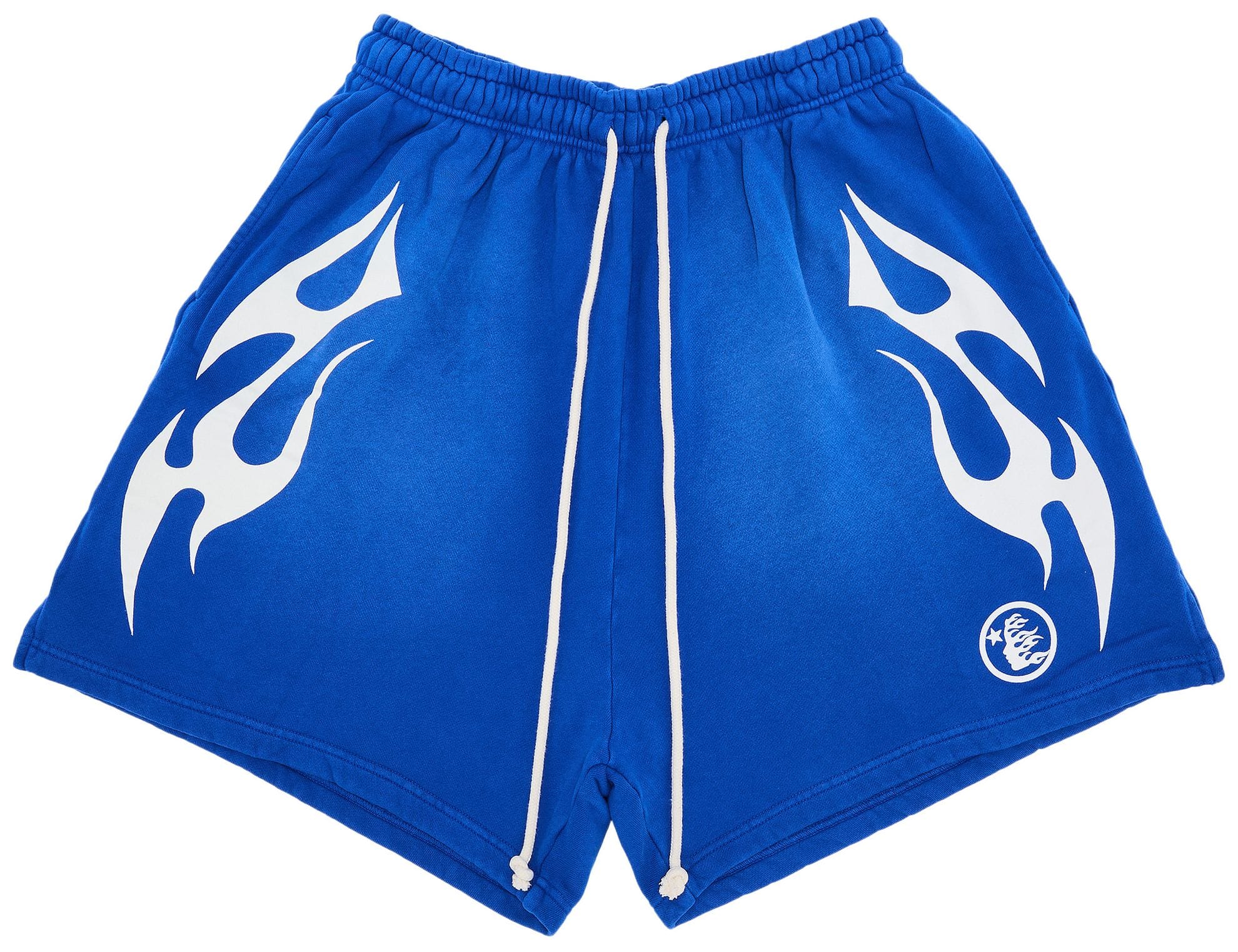 Hellstar Flame Shorts featuring vibrant flame design, casual fit, and lightweight fabric suitable for warm weather.